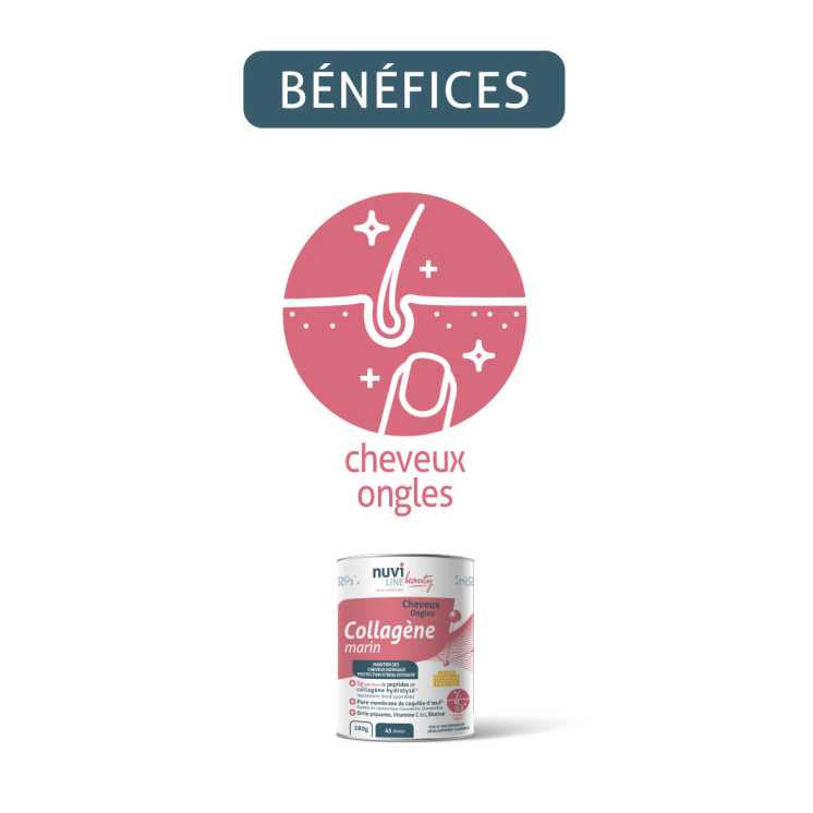 Collagène marin avec ortie piquante, membrane d'oeuf, vitamine C et B8, beauté cheveux et ongles