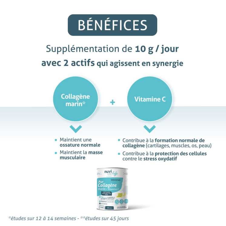 Collagène marin pur avec vitamine C naturelle et goût citron