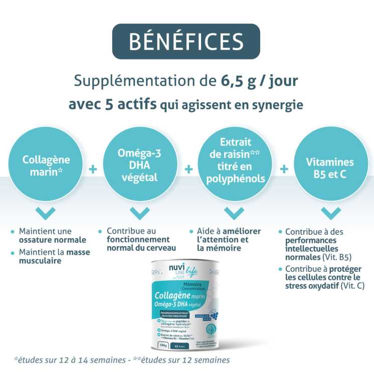 Collagène marin - Mémoire et concentration - Oméga-3 DHA Végétal