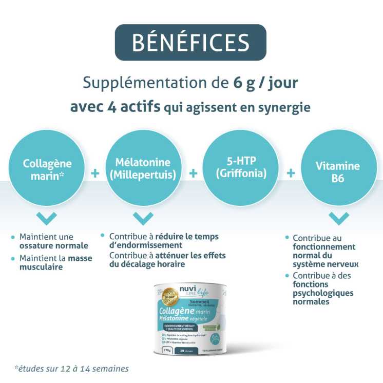 Collagène marin poudre - 170g - Sommeil - Sérénité - Mélatonine