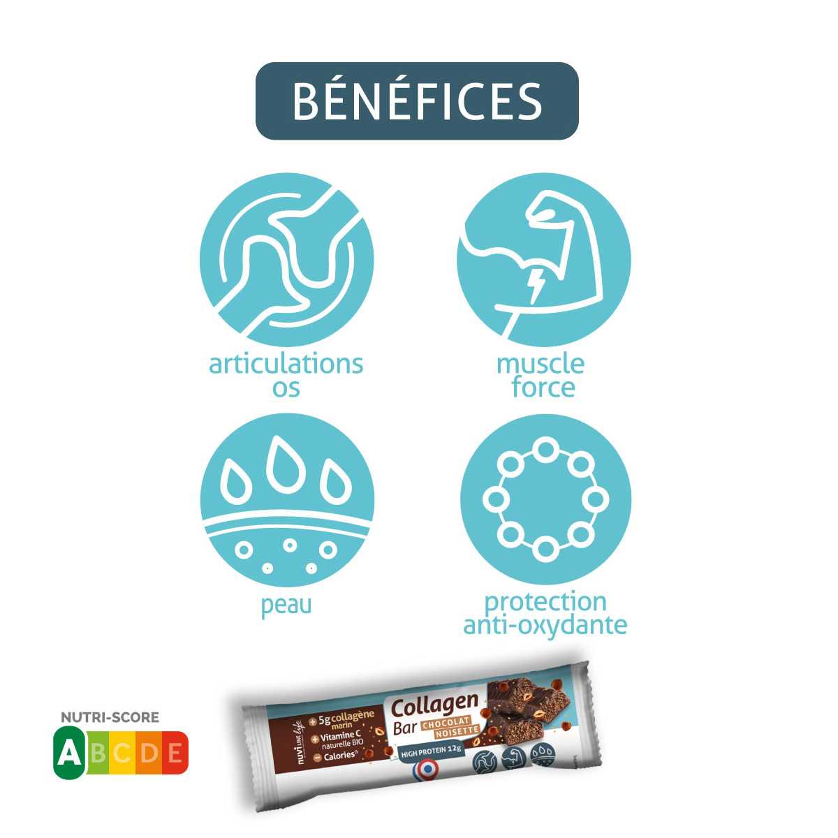 Barre collagène marin protéinée - Saveur chocolat-noisettes