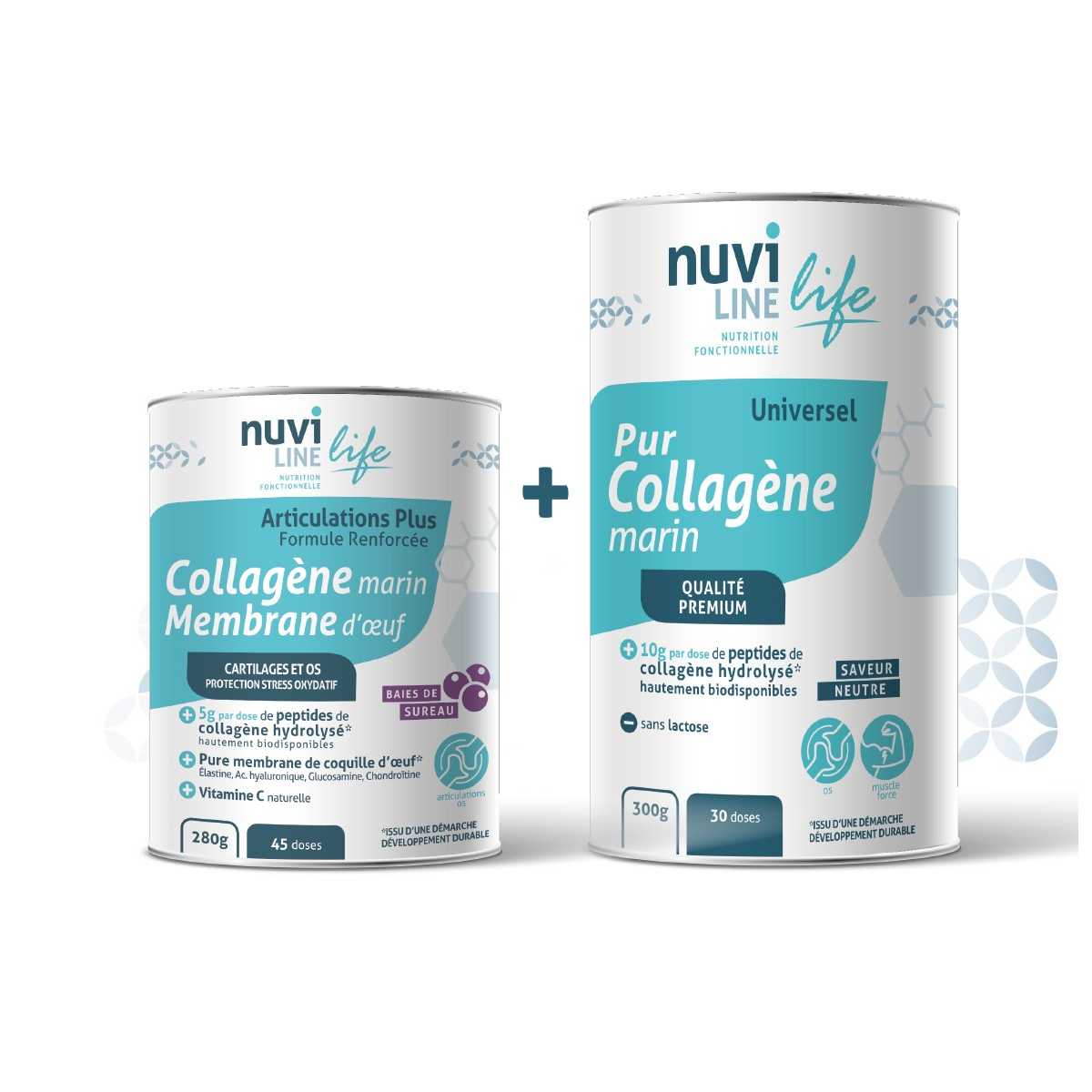 Pack Duo Flexi+ collagène marin membrane d'oeuf articulations renforcé nuviline