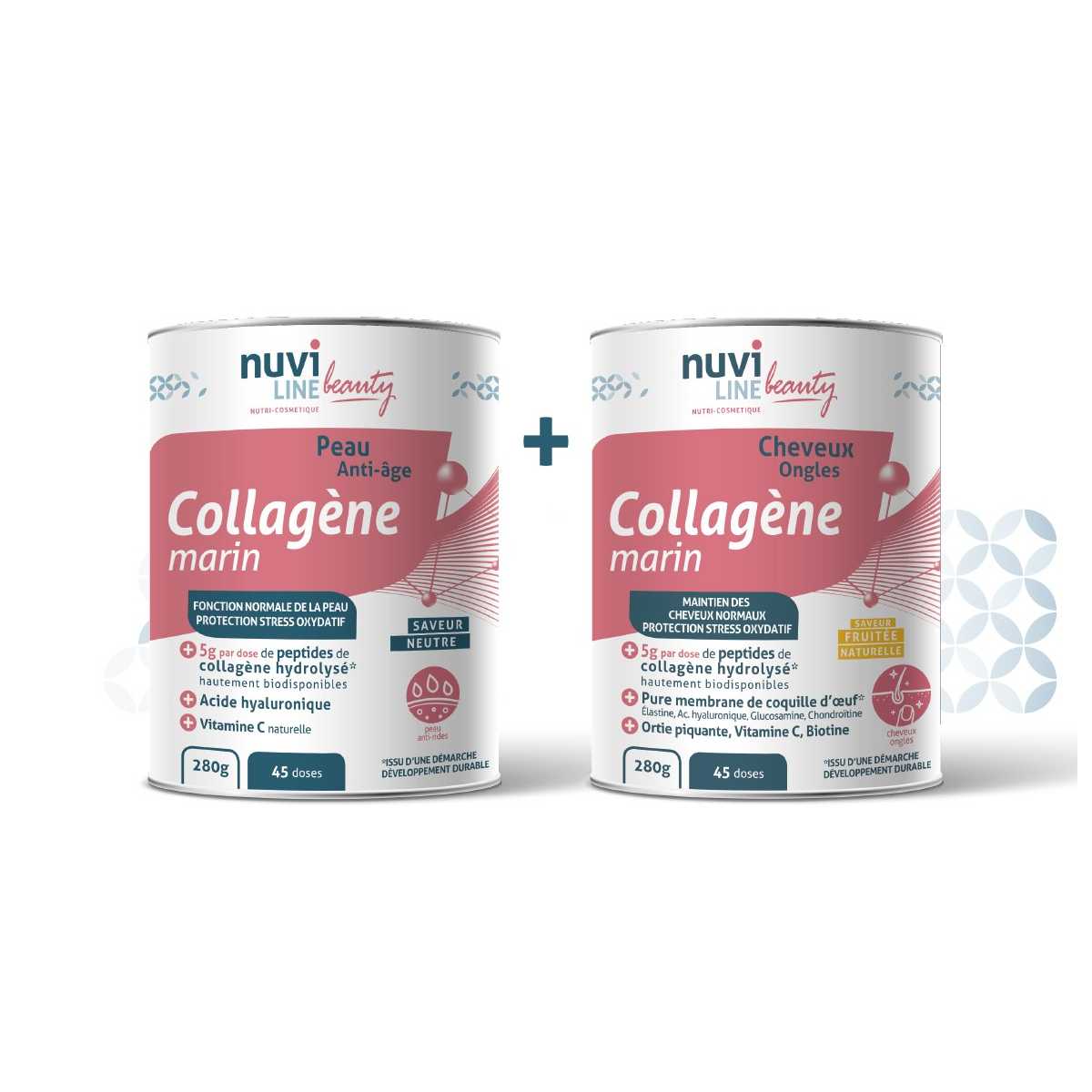Pack Duo - Beauté naturelle-Peau-Cheveux-Ongles - Collagène peau anti-âge + Collagène Cheveux ongles