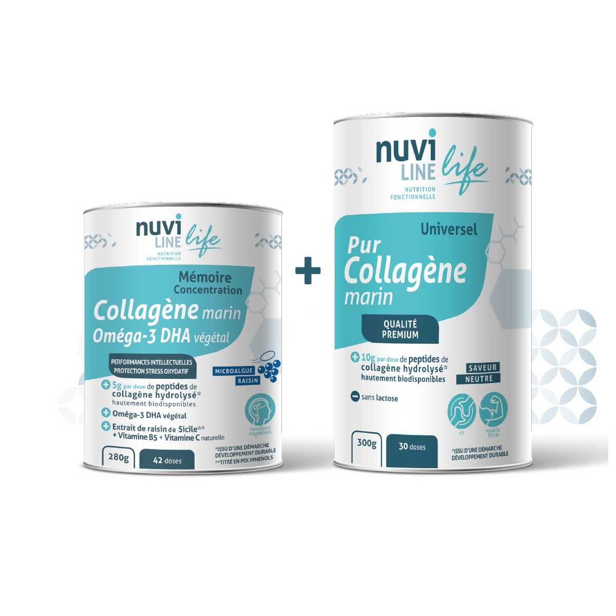 Pack Duo Anti-âge collagène marin pur omega-3 DHA articulations os cerveau nuviline